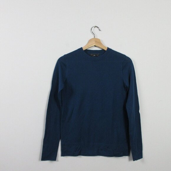Club Monaco Womens 100% Merino Wool Sweater Top XS Luxury Blue Crew Neck 152 - Picture 1 of 9